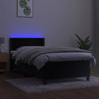 Lova su spyruokliniu/čiužiniu/LED, juoda, 100x200 cm, aksominė