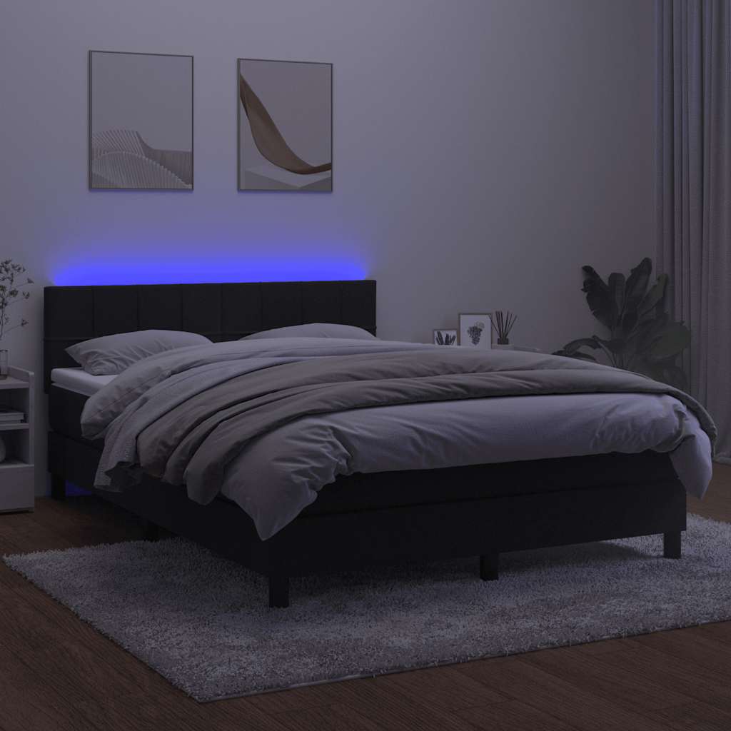 Lova su spyruokliniu/čiužiniu/LED, juoda, 140x200cm, aksominė