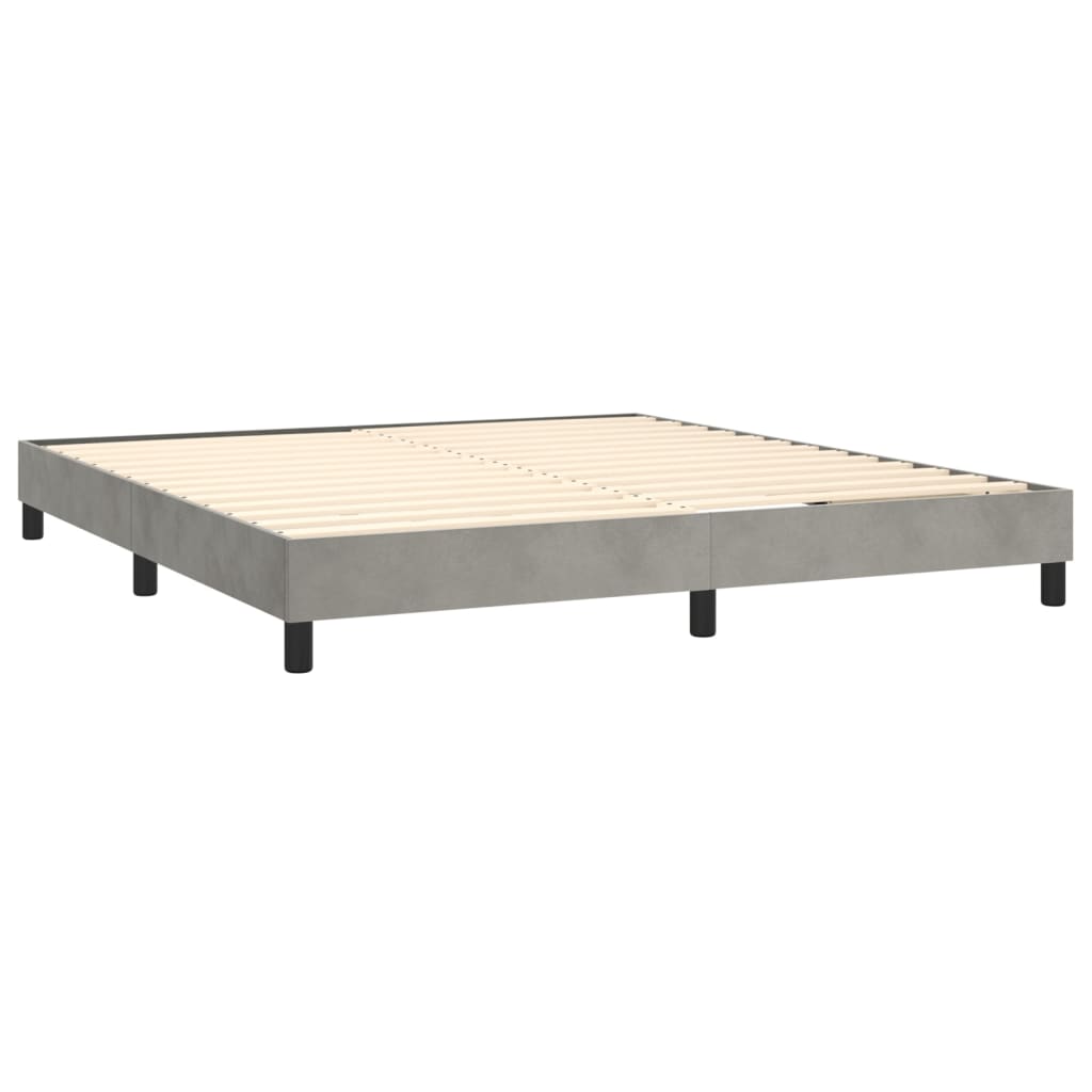 Lova su spyruokliniu/čiužiniu/LED, šviesiai pilka, 180x200cm, aksomas