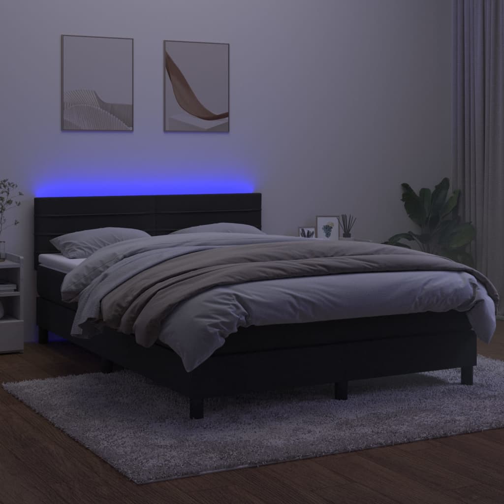 Lova su spyruokliniu/čiužiniu/LED, juoda, 140x200cm, aksominė