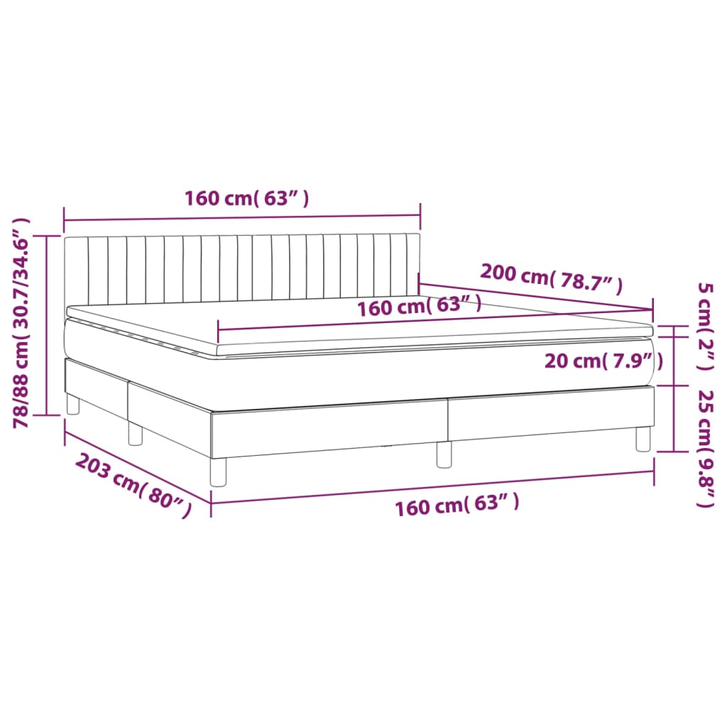 Lova su spyruokliniu/čiužiniu/LED, šviesiai pilka, 160x200cm, aksomas