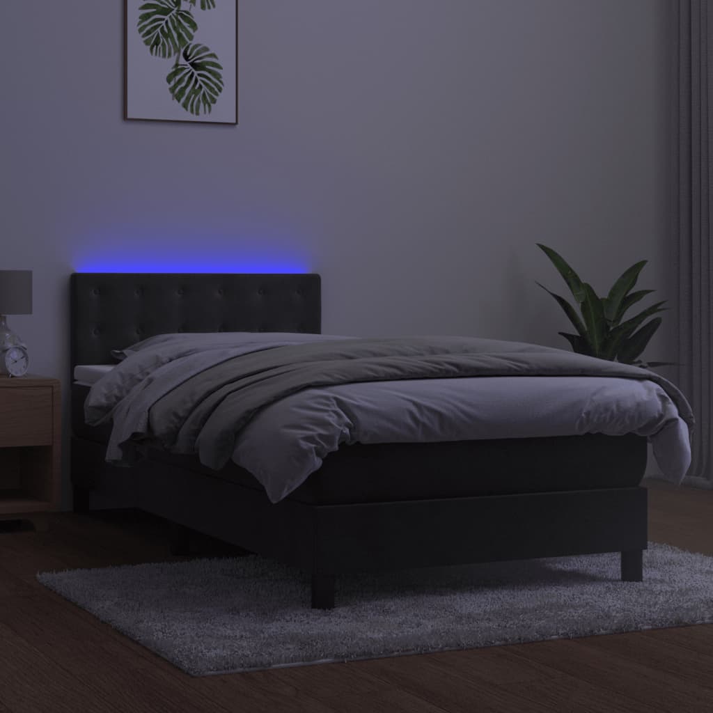Lova su spyruokliniu/čiužiniu/LED, tamsiai pilka, 90x190 cm, aksomas