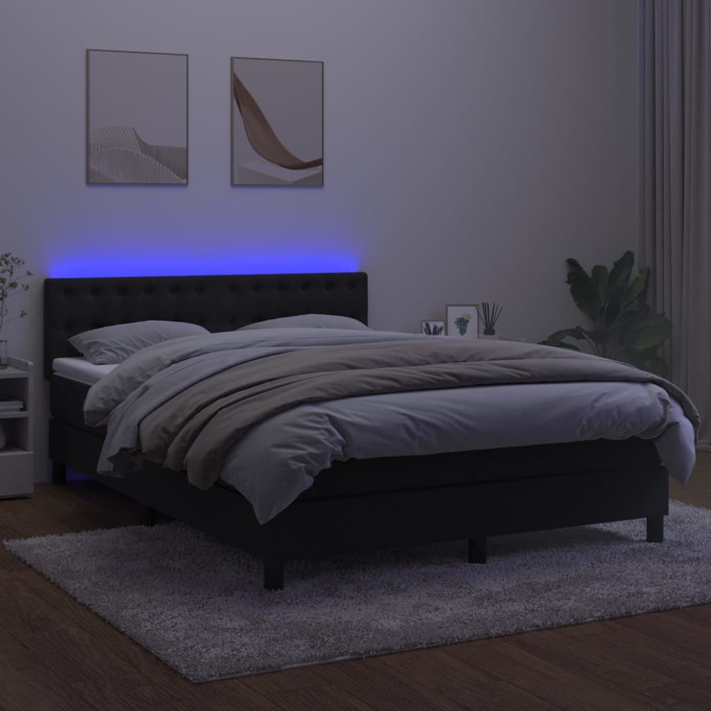 Lova su spyruokliniu/čiužiniu/LED, juoda, 140x200cm, aksominė