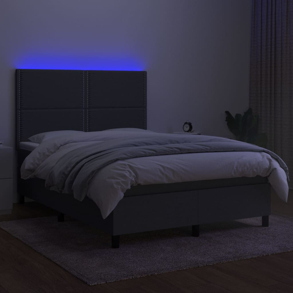 Lova su spyruoklėmis/čiužiniu/LED, pilka, 140x190 cm, audinys