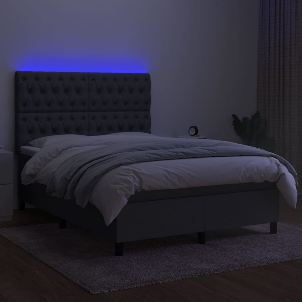 Lova su spyruoklėmis/čiužiniu/LED, pilka, 140x190 cm, audinys
