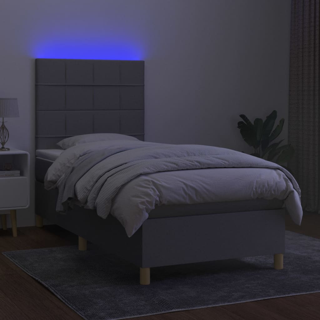 Lova su spyruoklėmis/čiužiniu/LED, pilka, 80x200cm, audinys