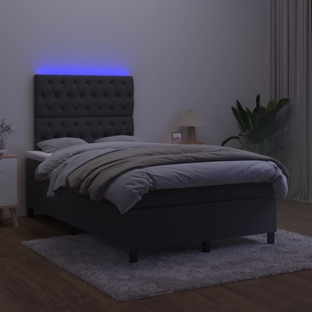Lova su spyruoklėmis/čiužiniu/LED, juoda, 120x200cm, aksomas