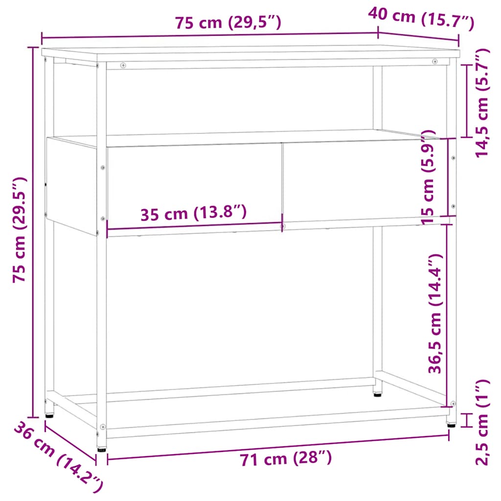Konsolinis staliukas, pilkas ąžuolo, 75x40x75cm, mediena