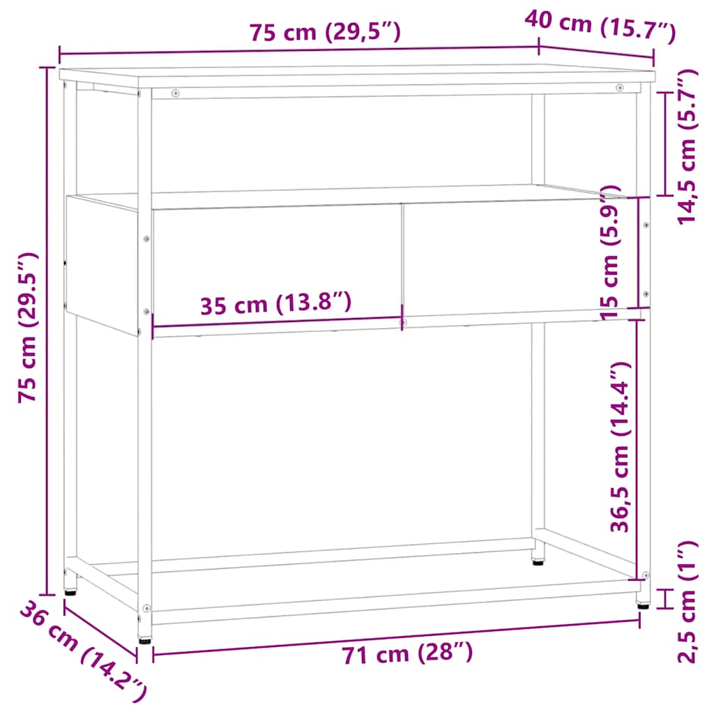 Konsolinis staliukas, rudas ąžuolo, 75x40x75cm, mediena