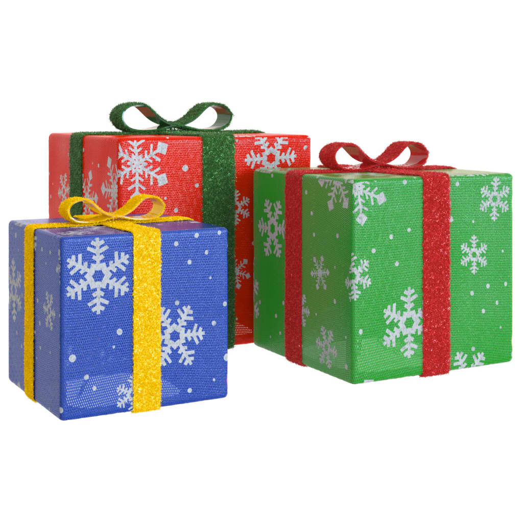 vidaXL Šviečiančios kalėdinės dekoracijos dovanų dėžutės, 3vnt.