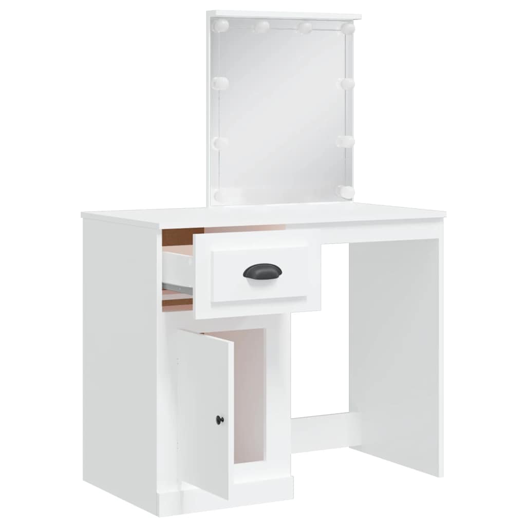 Kosmetinis staliukas su LED lemputėmis, baltas, 90x42x132,5cm