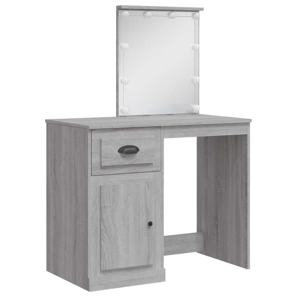 Kosmetinis staliukas su LED lemputėmis, pilkas, 90x42x132,5cm
