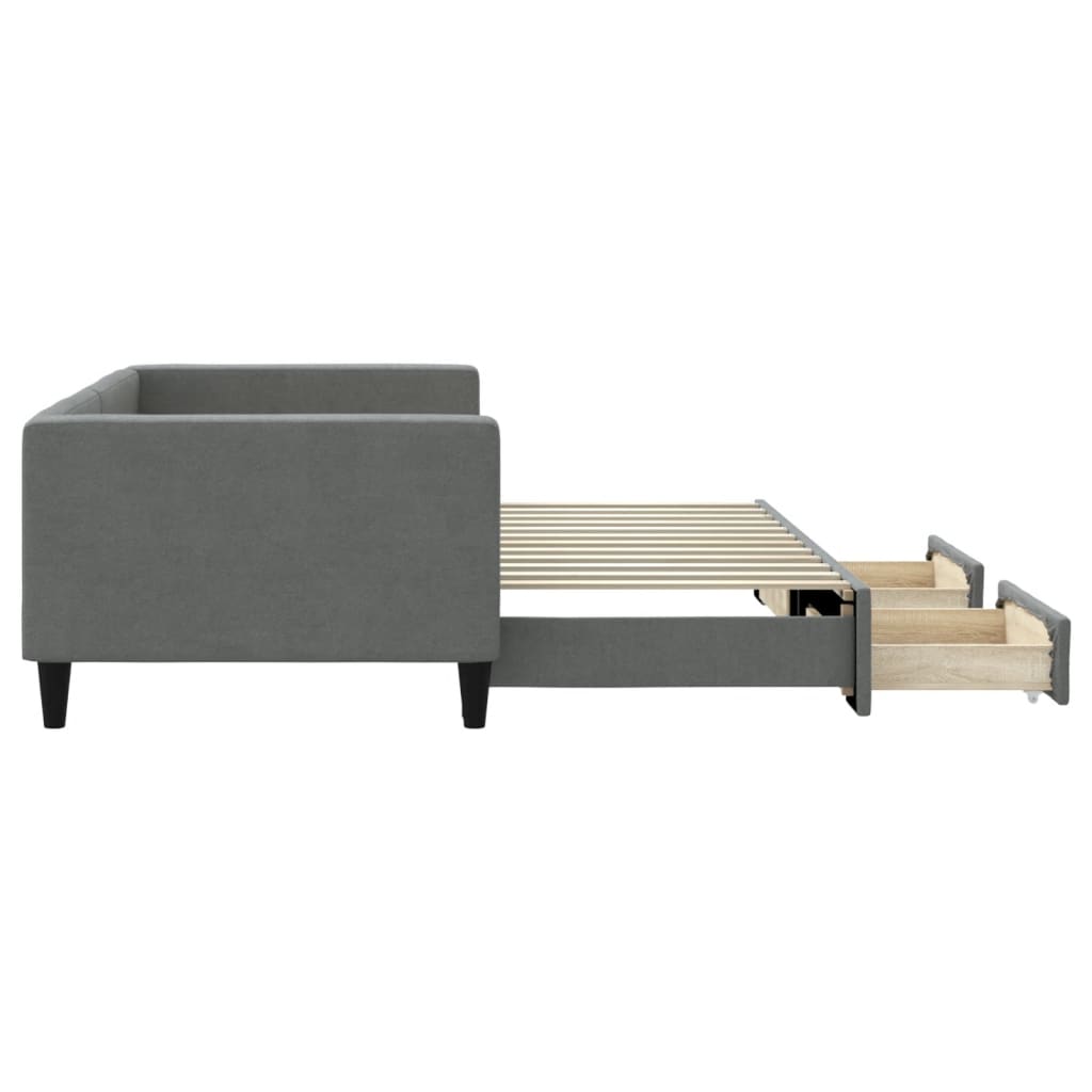 Lova su ištraukiama dalimi/stalčiais, pilka, 90x200cm, audinys