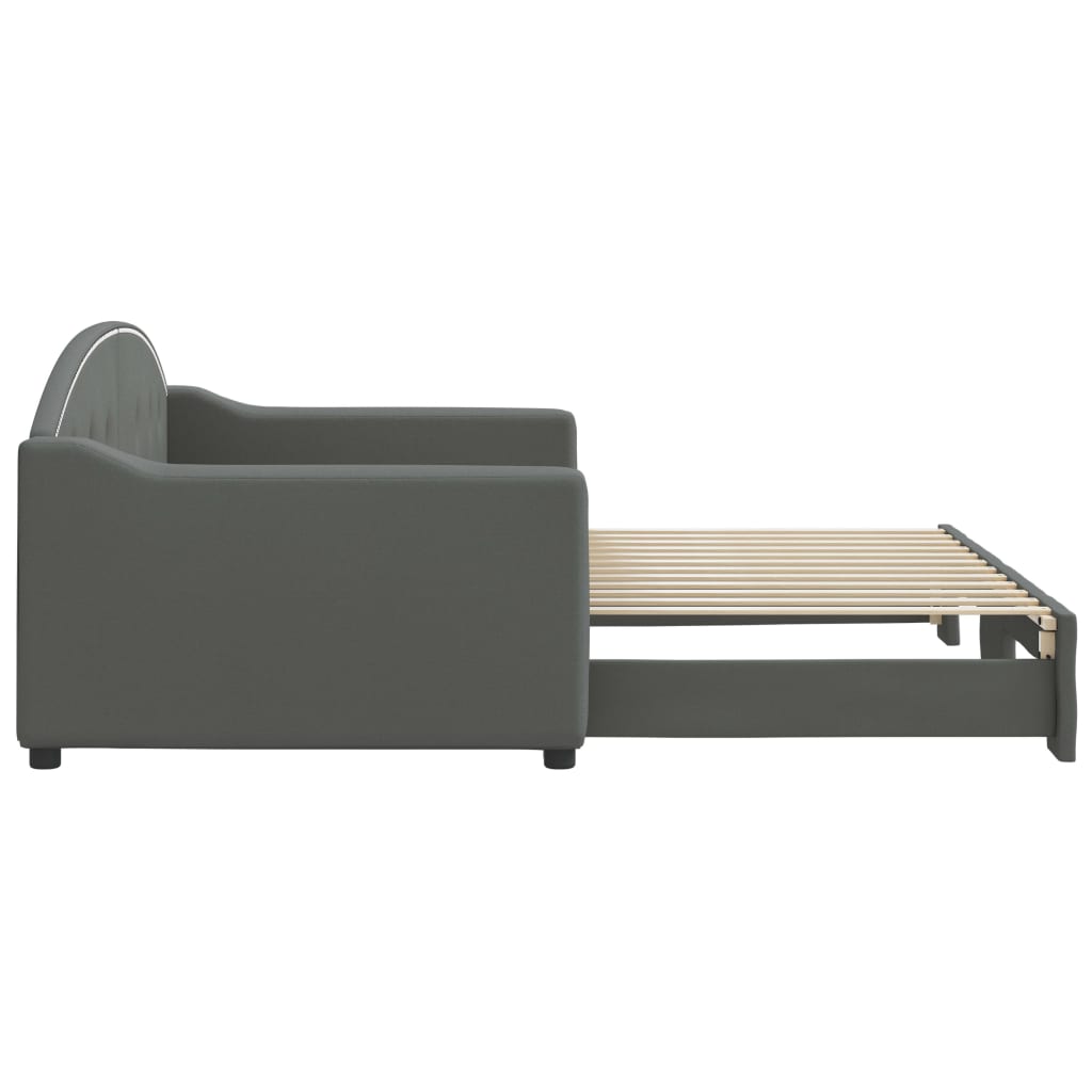 Lova su ištraukiama dalimi, tamsiai pilka, 90x200cm, audinys
