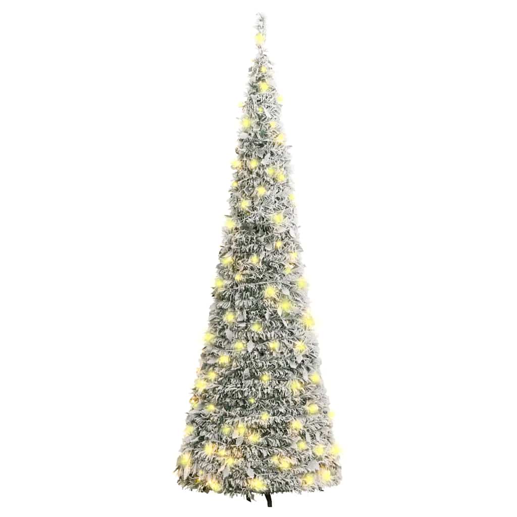 Išskleidžiama dirbtinė Kalėdų eglutė su sniegu, 150cm, 100 LED