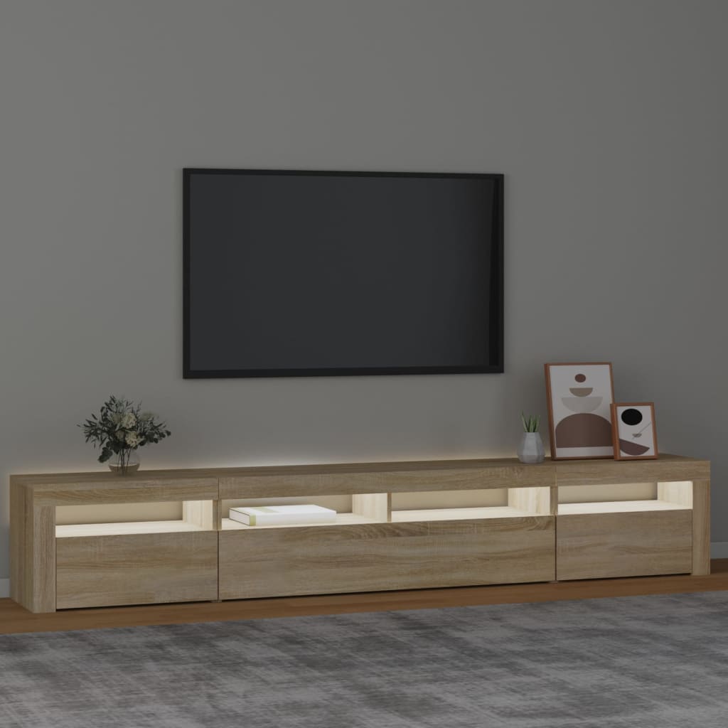 Televizoriaus spintelė su LED apšvietimu, ąžuolo, 240x35x40cm