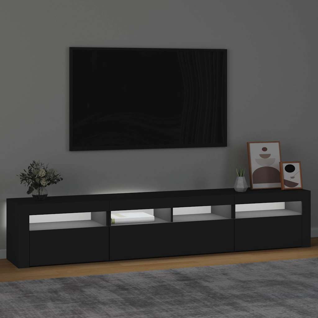Televizoriaus spintelė su LED apšvietimu, juoda, 210x35x40cm