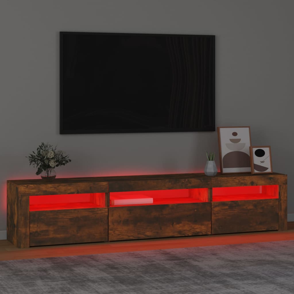 Televizoriaus spintelė su LED, dūminio ąžuolo, 195x35x40cm