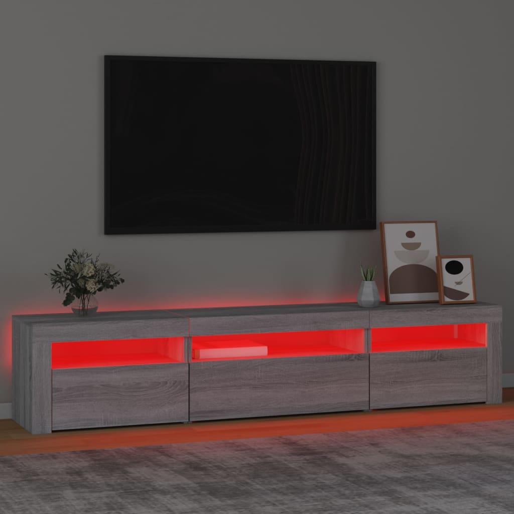 Televizoriaus spintelė su LED, pilka ąžuolo, 195x35x40cm