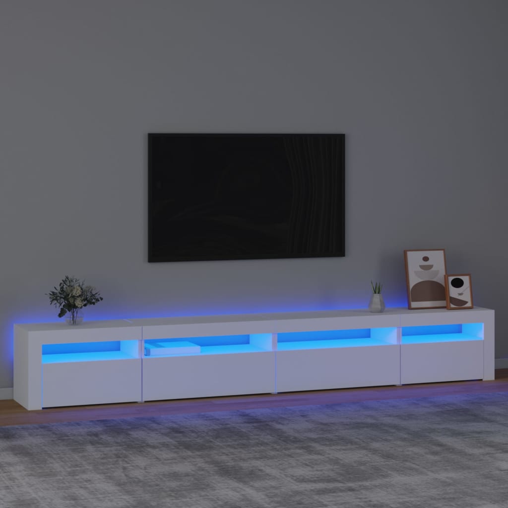 Televizoriaus spintelė su LED apšvietimu, balta, 270x35x40cm