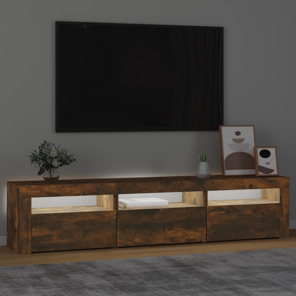 Televizoriaus spintelė su LED, dūminio ąžuolo, 180x35x40cm