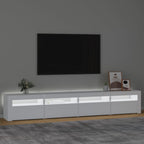 Televizoriaus spintelė su LED apšvietimu, balta, 240x35x40cm