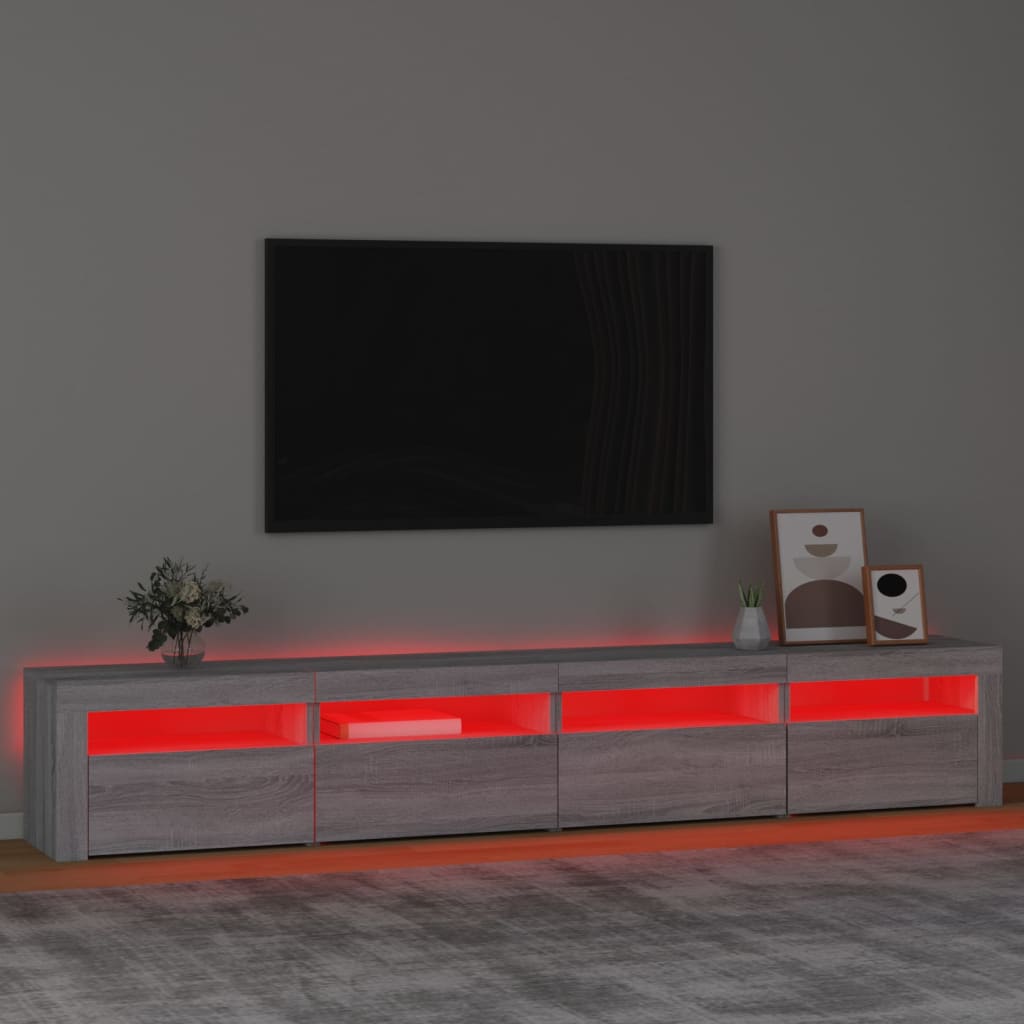 Televizoriaus spintelė su LED, pilka ąžuolo, 240x35x40cm