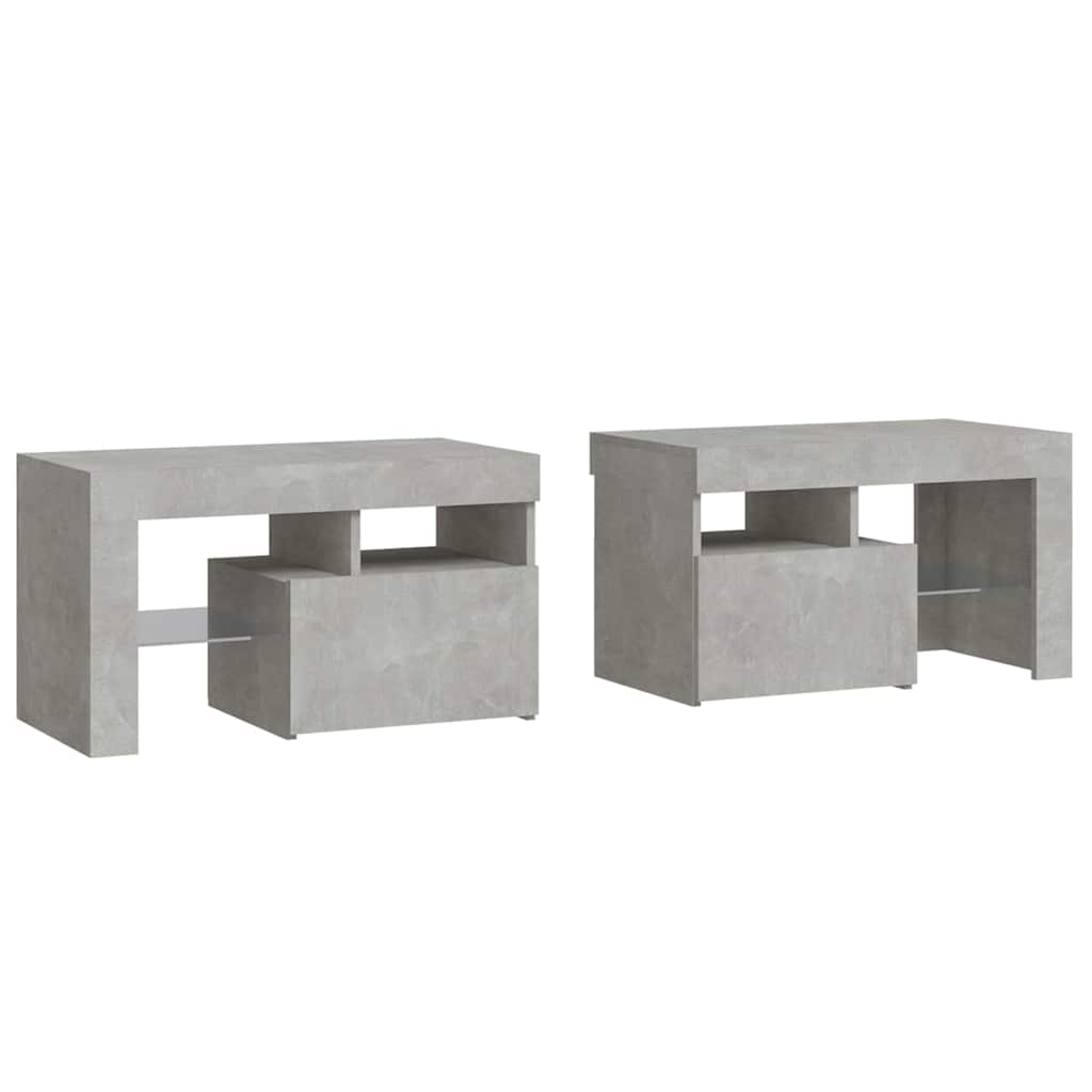 Naktinės spintelės su LED, 2vnt., betono pilkos, 70x36,5x40cm