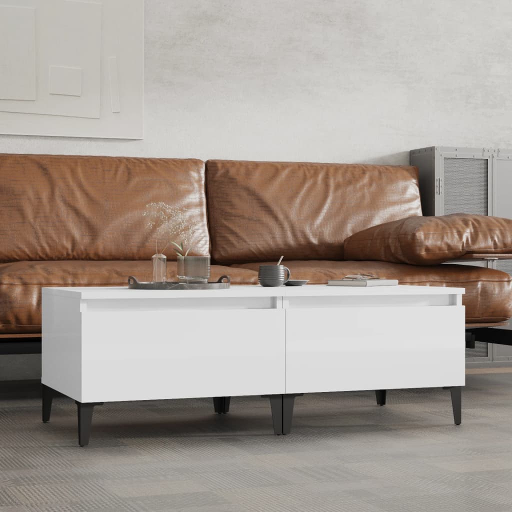 Šoniniai staliukai, 2vnt., balti, 50x46x35cm, mediena, blizgūs