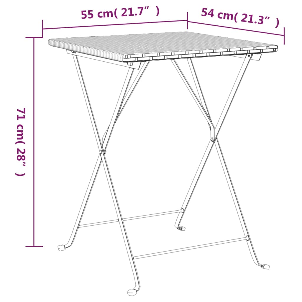 Sulankstomas bistro stalas, juodas, 55x54x71cm, poliratanas