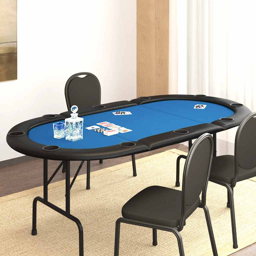 Sulankstomas pokerio stalas, mėlynas, 207x106x76cm, 10 žaidėjų