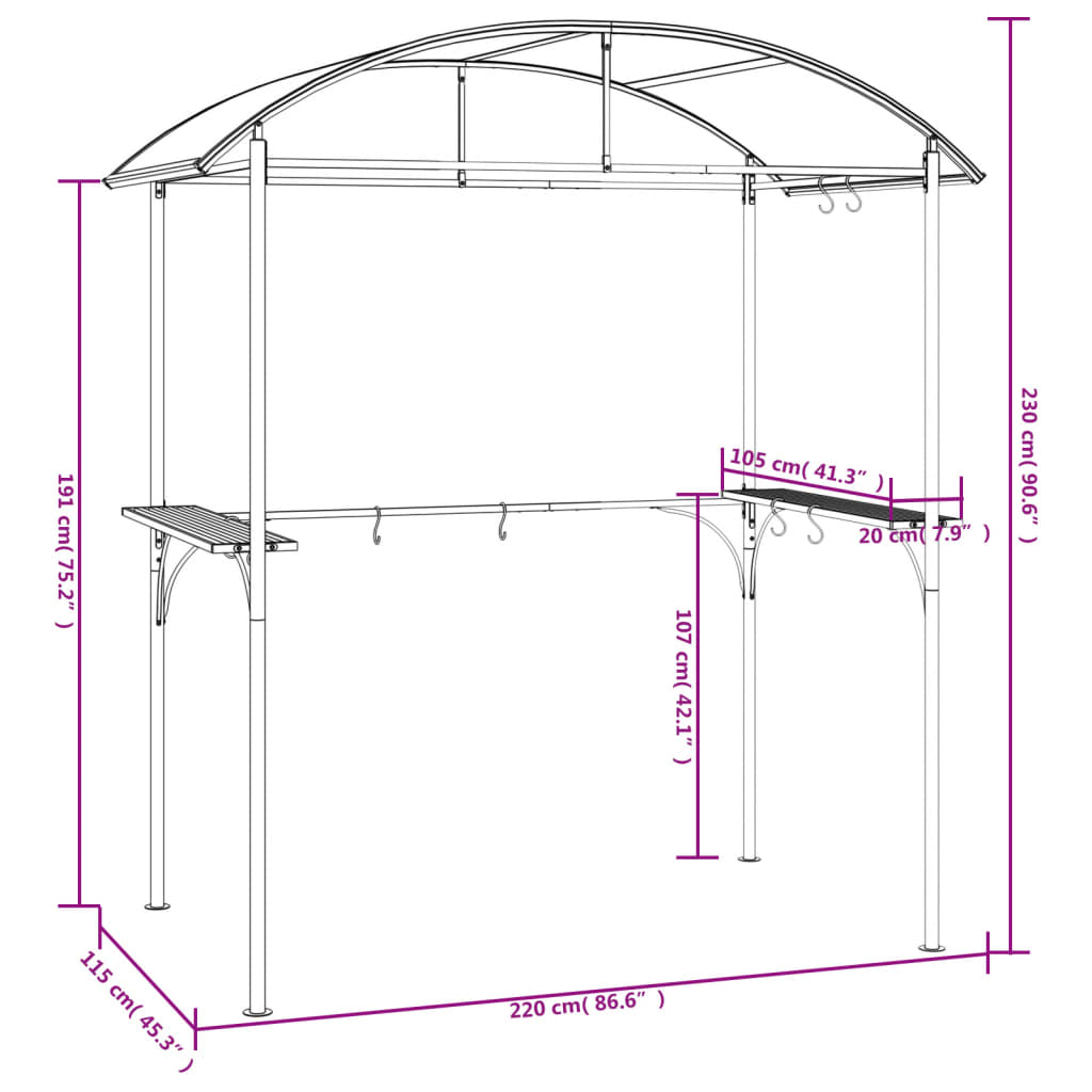 Pavėsinė su užuolaidomis, antracito spalvos, 3x3m