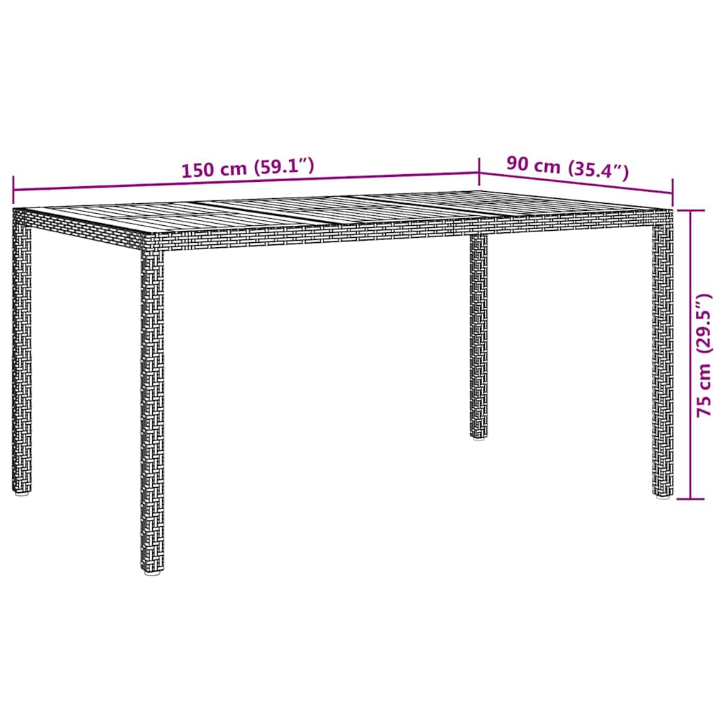 Sodo stalas Pilka 150 x 90 x 75 cm poliratanas