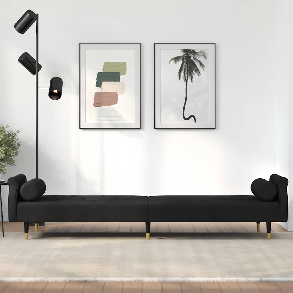 Sofa-lova su pagalvėlėmis, juodos spalvos, aksomas