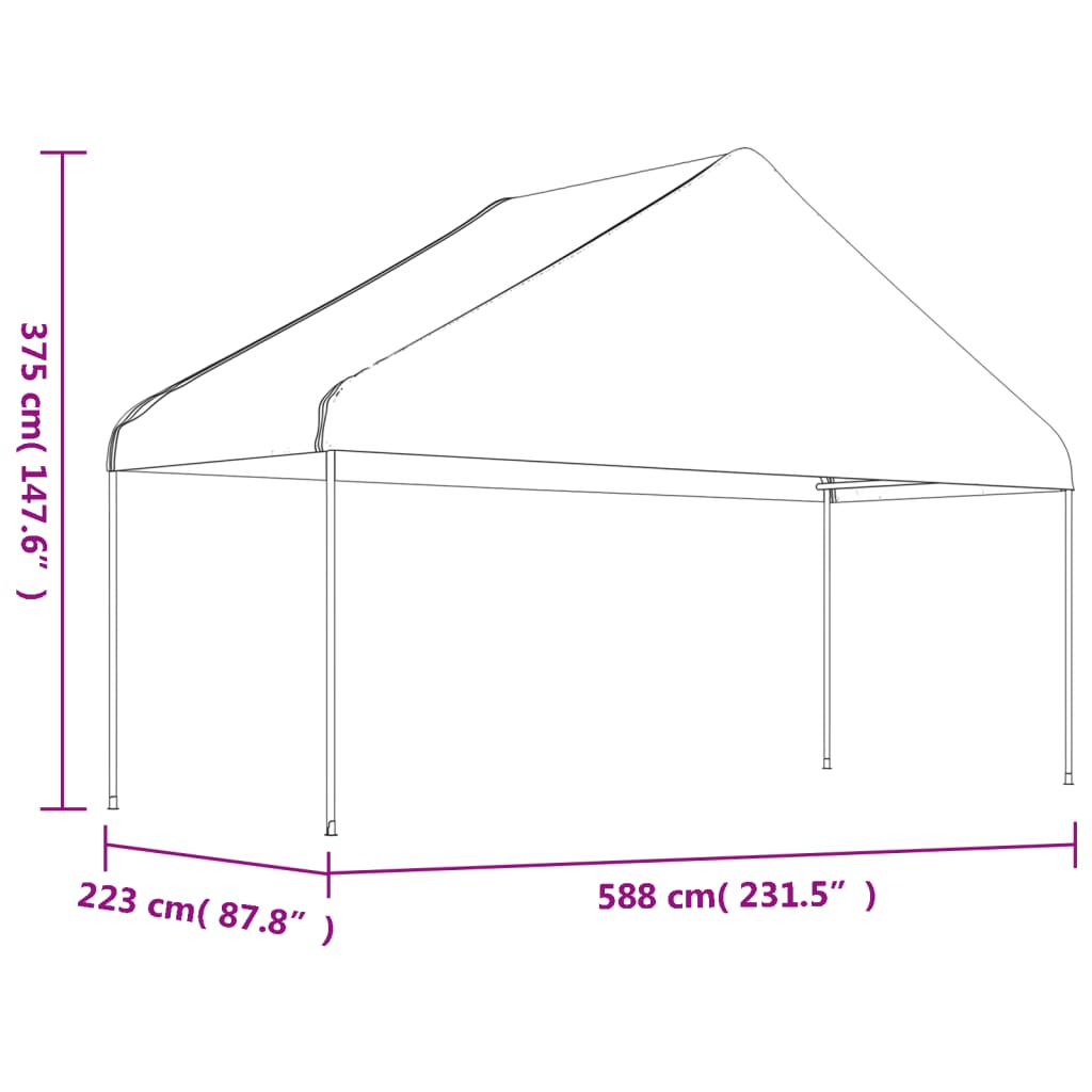 Pavėsinė su stogu, balta, 5,88x2,23x3,75m, polietilenas