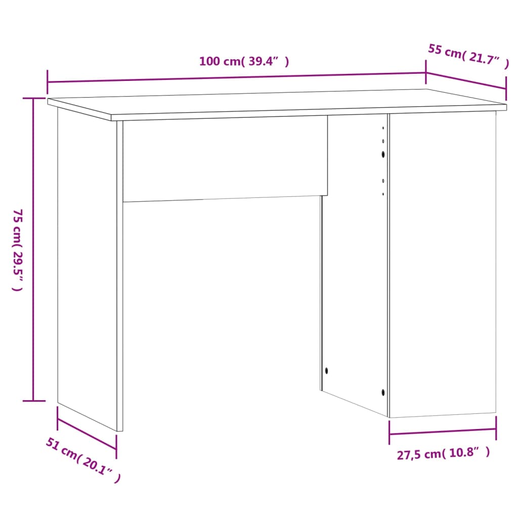 Rašomasis stalas, betono pilkas, 100x55x75cm, apdirbta mediena