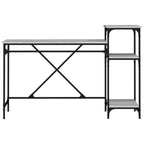 Rašomasis stalas su lentynomis, pilkas, 135x50x90cm, mediena