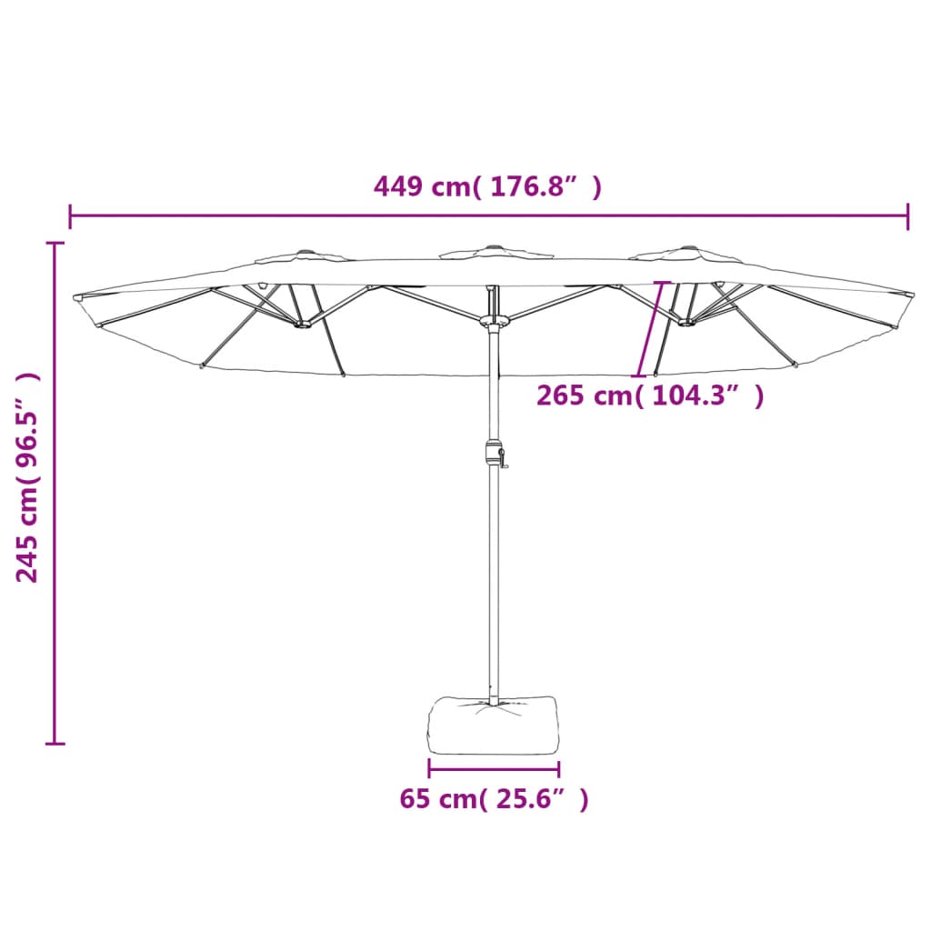 Dvigubas sodo skėtis nuo saulės su LED, 449x265cm