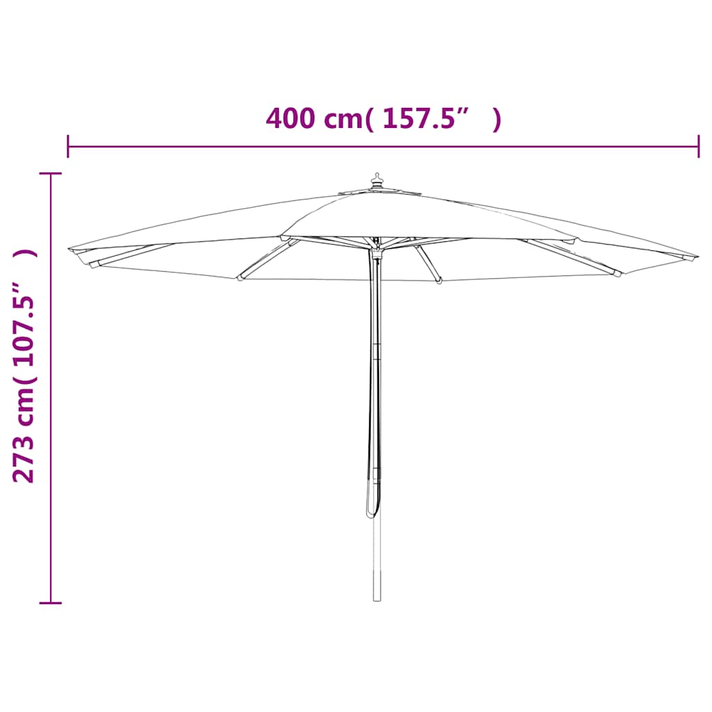 Sodo skėtis su mediniu stulpu, juodos spalvos, 400x273cm