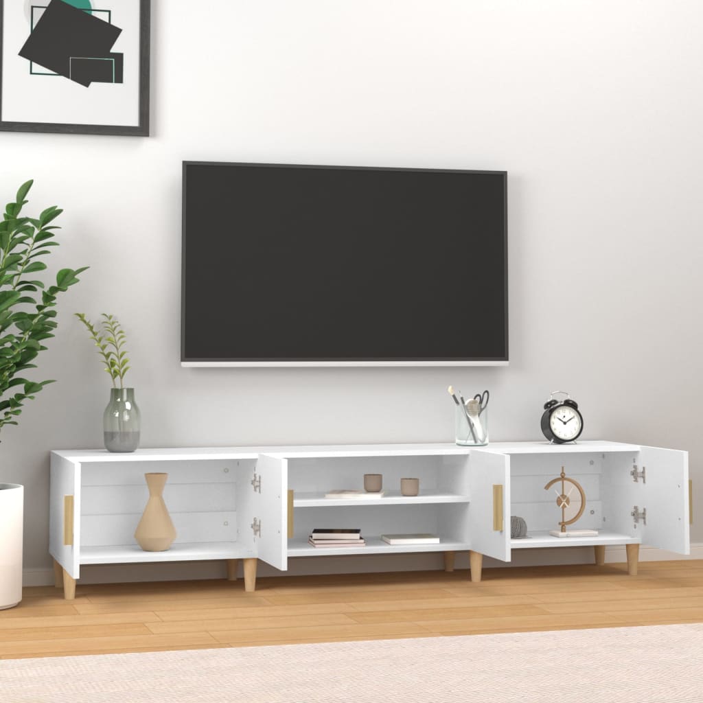 TV spintelė, balta, 180x31,5x40 cm, inžinerinė mediena