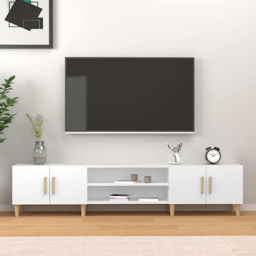 TV spintelė, balta, 180x31,5x40 cm, inžinerinė mediena