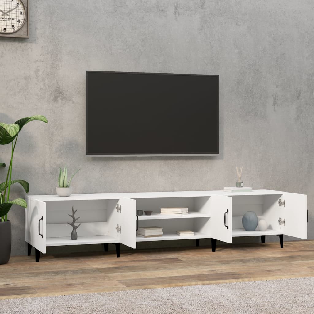 TV spintelė, balta, 180x31,5x40 cm, inžinerinė mediena