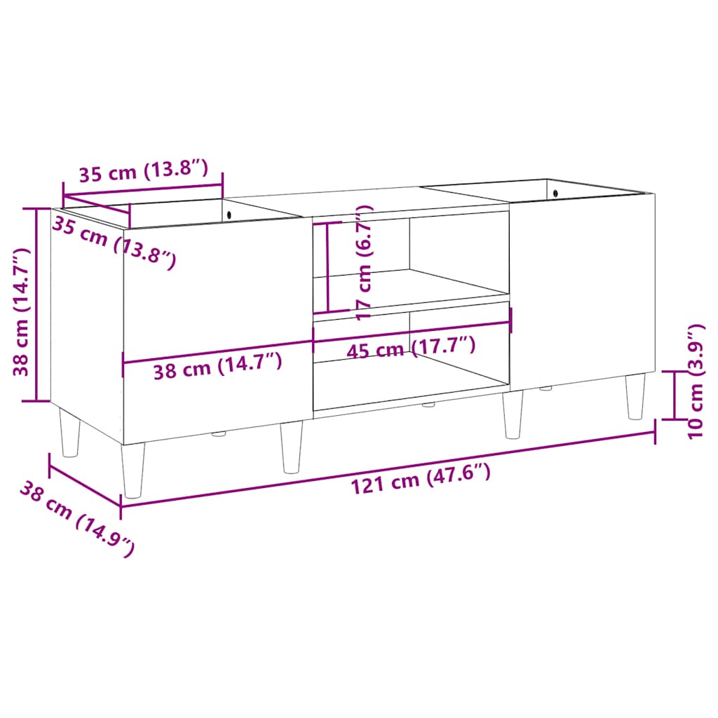 Vinilinių plokštelių spintelė, balta, 121x38x48cm, mediena