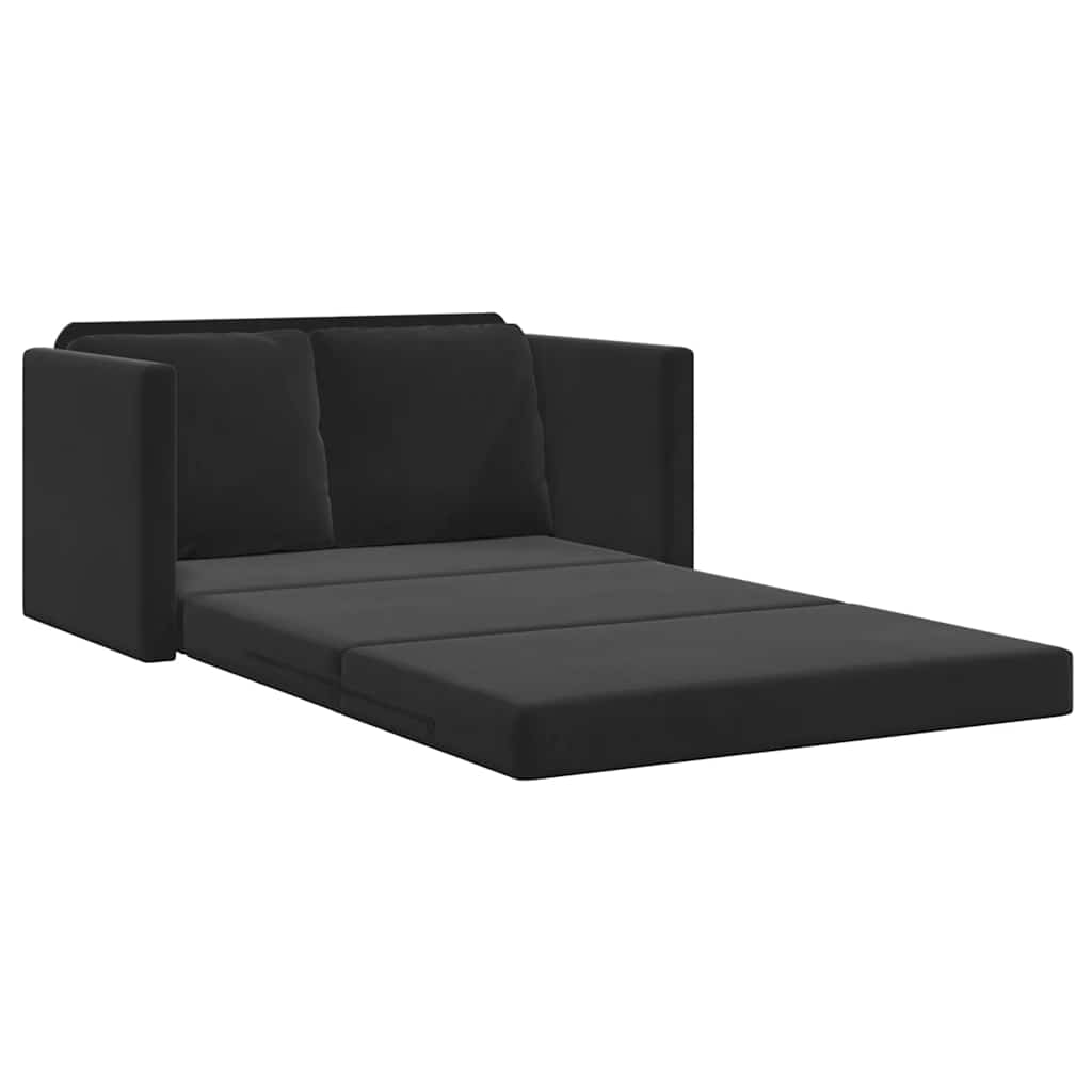 Grindų sofa-lova, 2-1, juodos spalvos, 122x204x55cm, aksomas