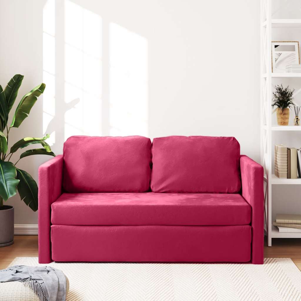 Grindų sofa-lova, 2-1, raudonojo vyno, 122x204x55cm, aksomas