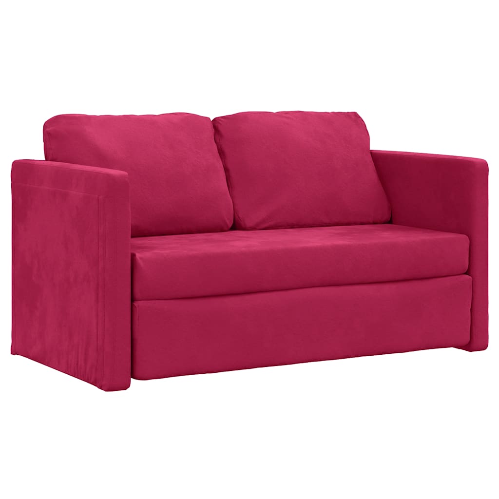 Grindų sofa-lova, 2-1, raudonojo vyno, 122x204x55cm, aksomas