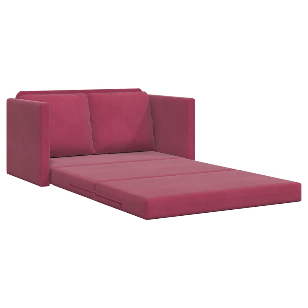 Grindų sofa-lova, 2-1, raudonojo vyno, 122x204x55cm, aksomas