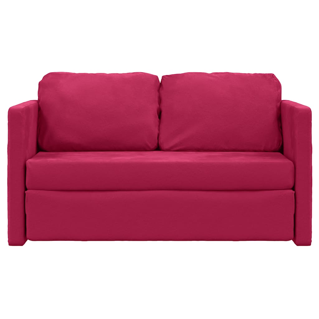 Grindų sofa-lova, 2-1, raudonojo vyno, 122x204x55cm, aksomas