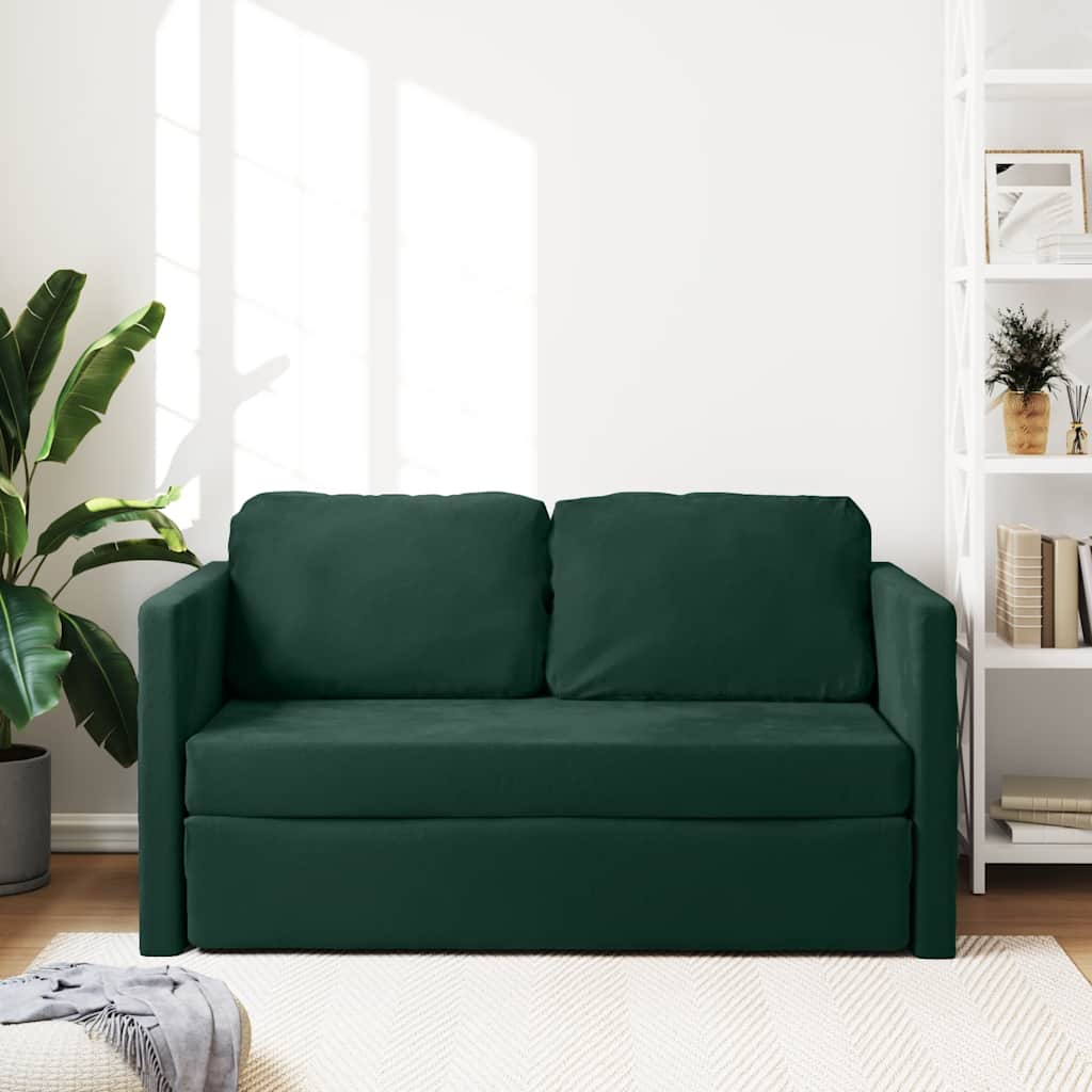 Grindų sofa-lova, 2-1, tamsiai žalia, 122x204x55cm, aksomas