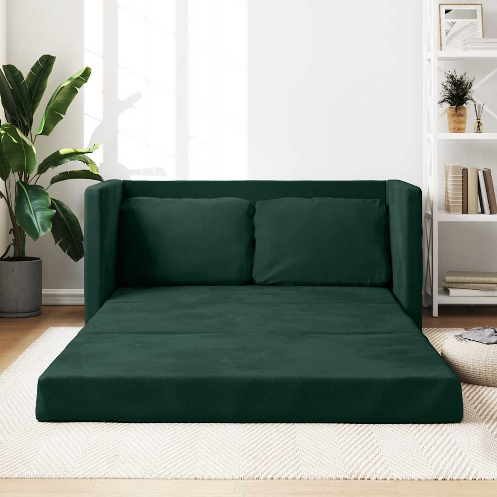 Grindų sofa-lova, 2-1, tamsiai žalia, 122x204x55cm, aksomas